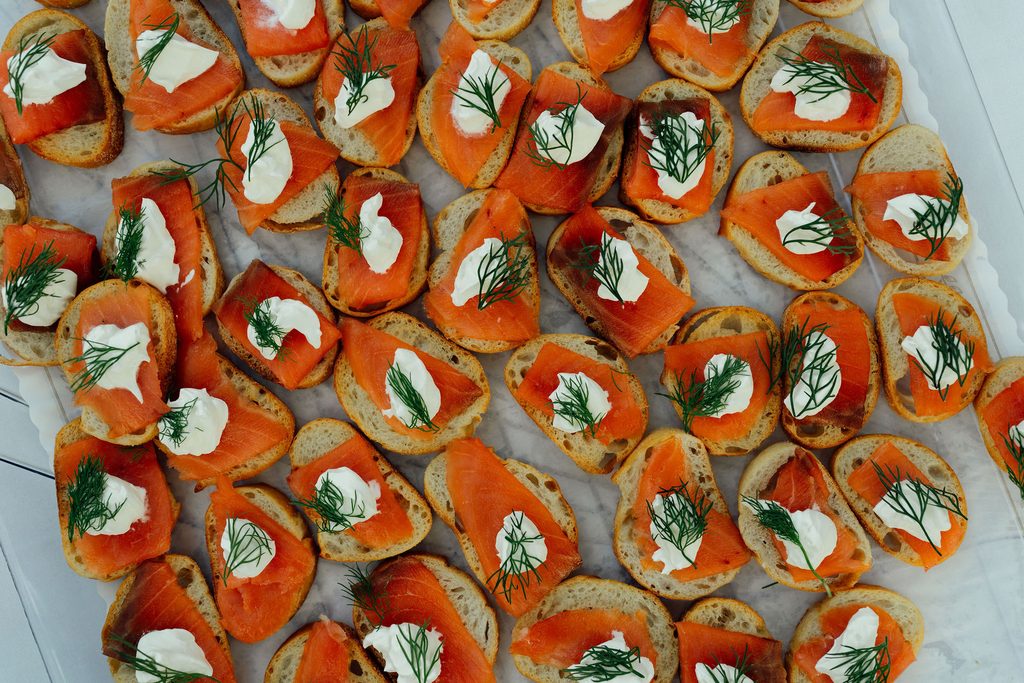 Tomato appetizers arranged for a Madonna Inn wedding reception